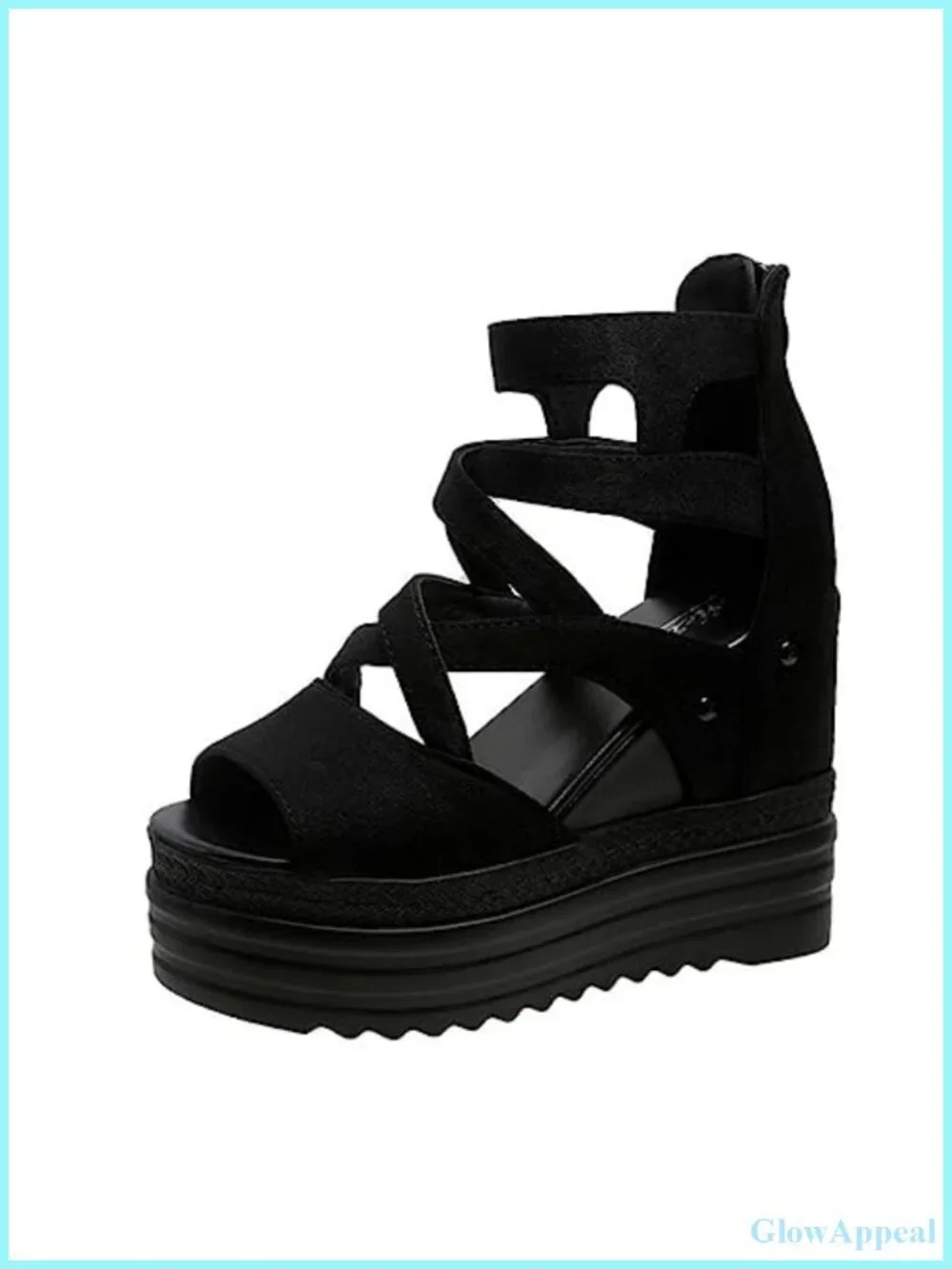 Platform Mary Jane Wedge Sandals Faux Leather Open Toe Chain Ankle Strap